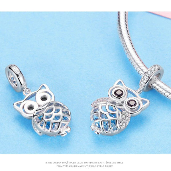 925 Sterling Silver Owl Charm Bead Fits Pandora Charm Bracelet Pendant