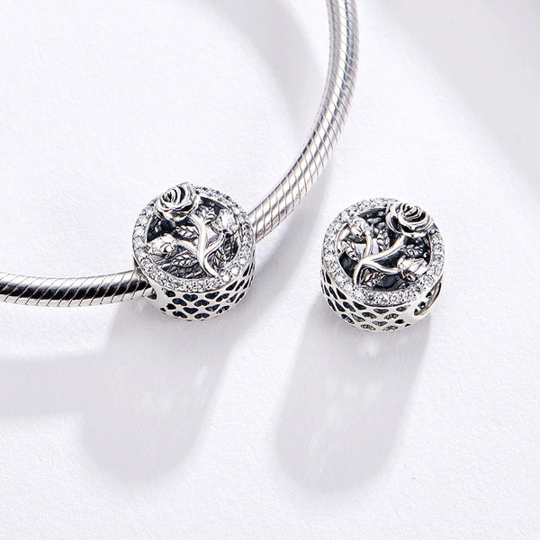 925 Sterling Silver Rose Flower Charm Bead Fits Pandora Charm Bracelet Pendant