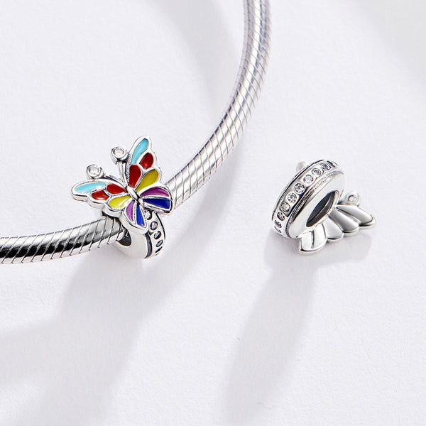 925 Sterling Silver Colorful Butterfly Charm Bead Fits Pandora Charm Bracelet Pendant