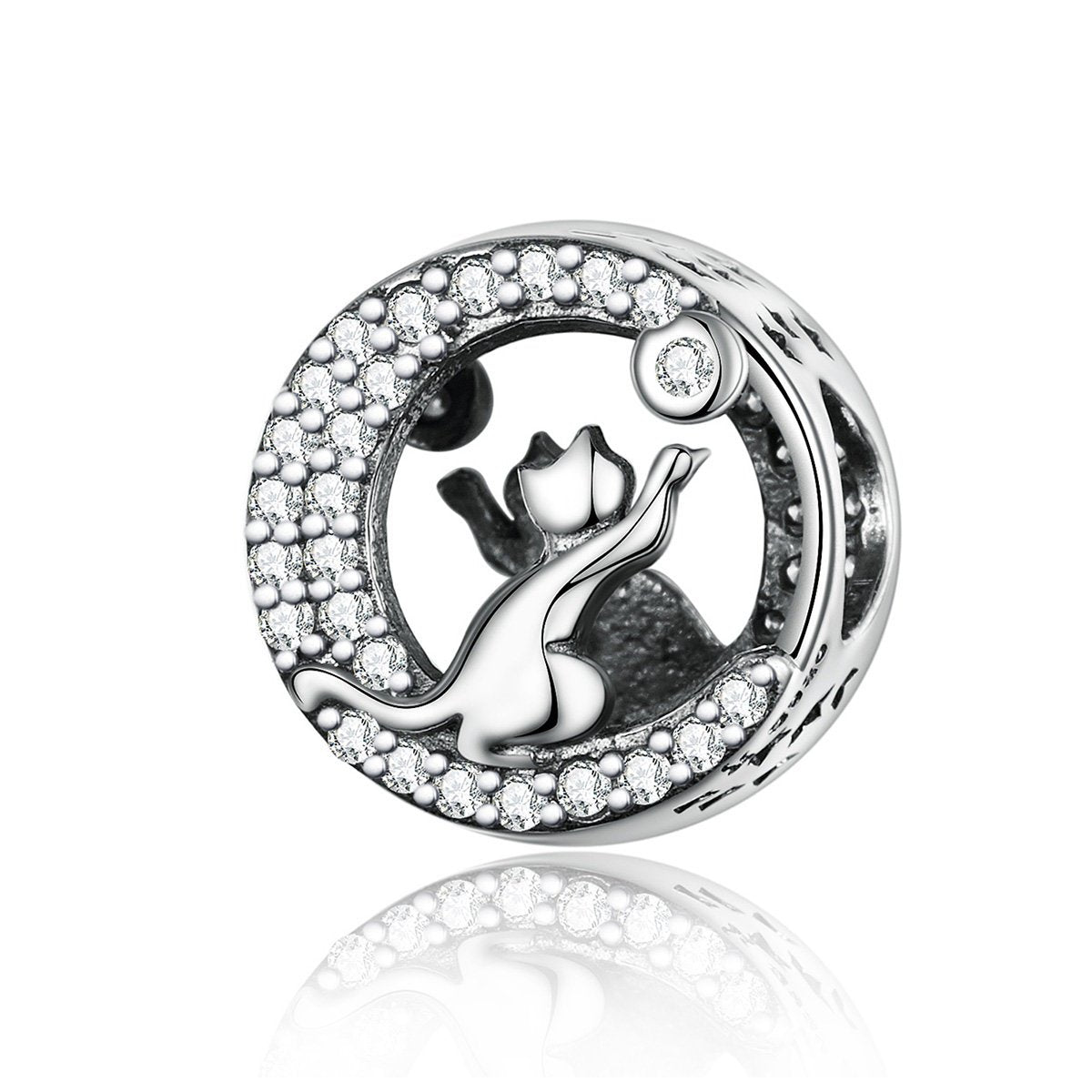 925 Sterling Silver Happy Cat Charm Bead Fits Pandora Charm Bracelet Pendant