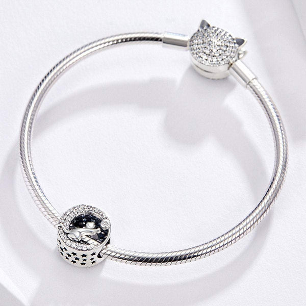 925 Sterling Silver Happy Cat Charm Bead Fits Pandora Charm Bracelet Pendant