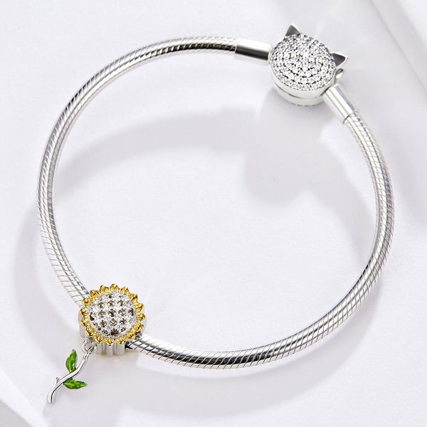 925 Sterling Silver Sunflower Charm Bead Fits Pandora Charm Bracelet Pendant