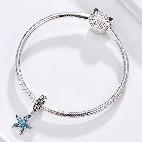 925 Sterling Silver Blue Starfish Charm Bead Fits Pandora Charm Bracelet Pendant