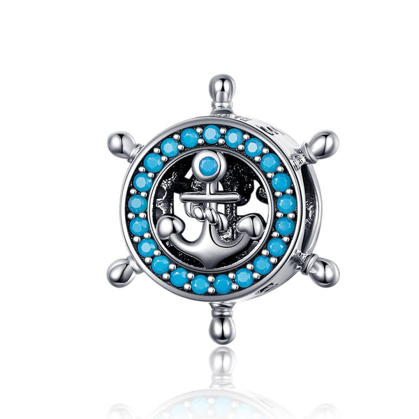 925 Sterling Silver Blue Anchor and Sword Charm Bead Fits Pandora Charm Bracelet Pendant