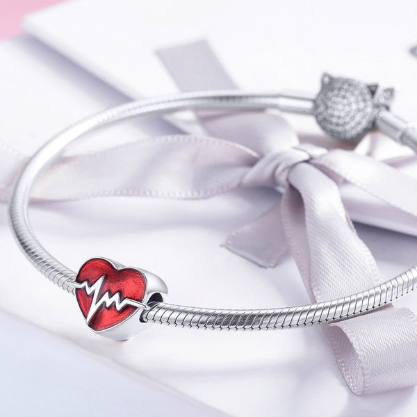 925 Sterling Silver Heartbeat Charm Bead Fits Pandora Charm Bracelet Pendant