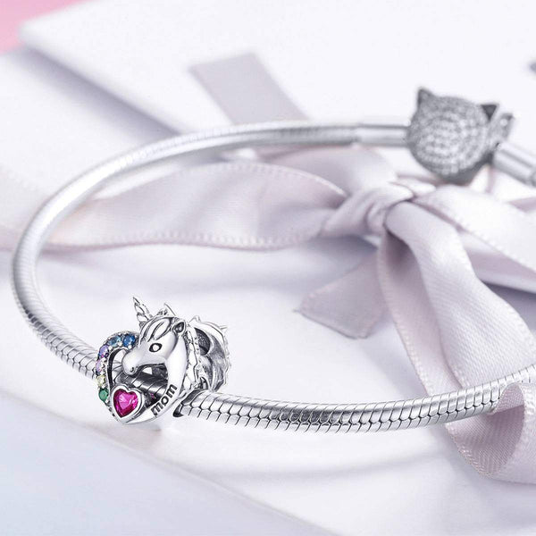 925 Sterling Silver Unicorn for Mom Charm Bead Fits Pandora Charm Bracelet Pendant