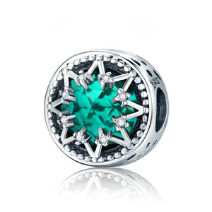 925 Sterling Silver Green Snowflake Charm Bead Fits Pandora Charm Bracelet Pendant