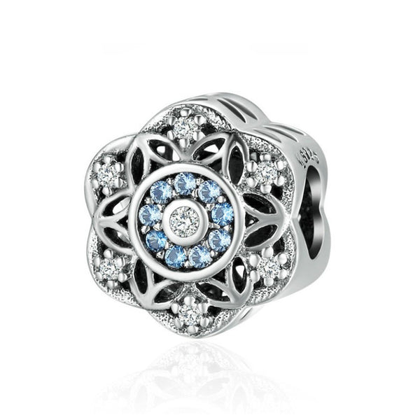 925 Sterling Silver Blue Snowflake Charm Bead Fits Pandora Charm Bracelet Pendant