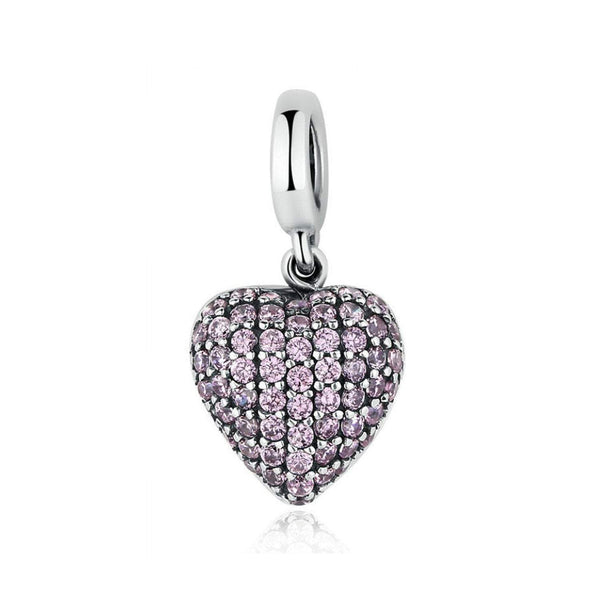 925 Sterling Silver Pink Heart Charm Bead Fits Pandora Charm Bracelet Pendant