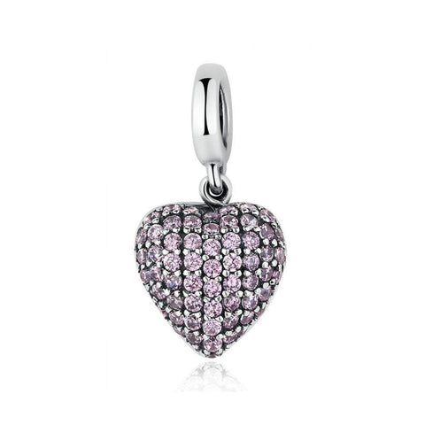 925 Sterling Silver Pink Heart Charm Bead Fits Pandora Charm Bracelet Pendant