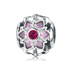 925 Sterling Silver Pink Oriental Cherry Flower Charm Bead Fits Pandora Charm Bracelet Pendant