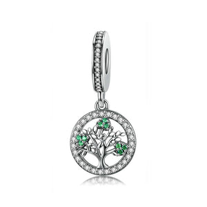 925 Sterling Silver Green Family Tree Charm Bead Fits Pandora Charm Bracelet Pendant