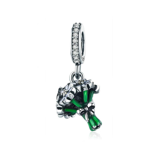 925 Sterling Silver Green Daisy Flower Charm Bead Fits Pandora Charm Bracelet Pendant