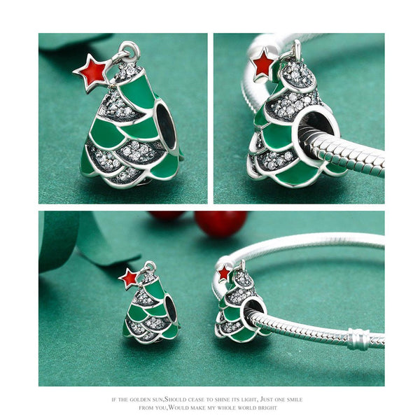 925 Sterling Silver Christmas Tree Charm Bead Fits Pandora Charm Bracelet Pendant