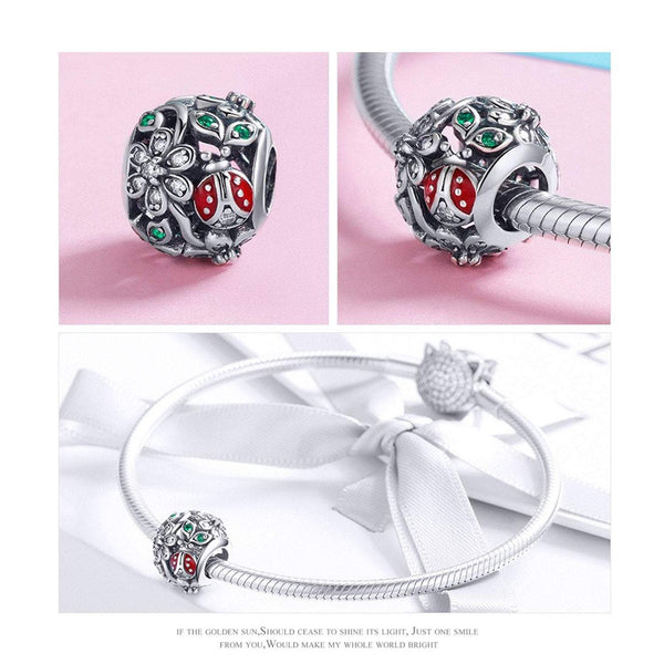 925 Sterling Silver Red Ladybug Charm Bead Fits Pandora Charm Bracelet Pendant