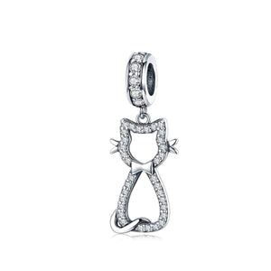 925 Sterling Silver Zircon Cat Charm Bead Fits Pandora Charm Bracelet Pendant