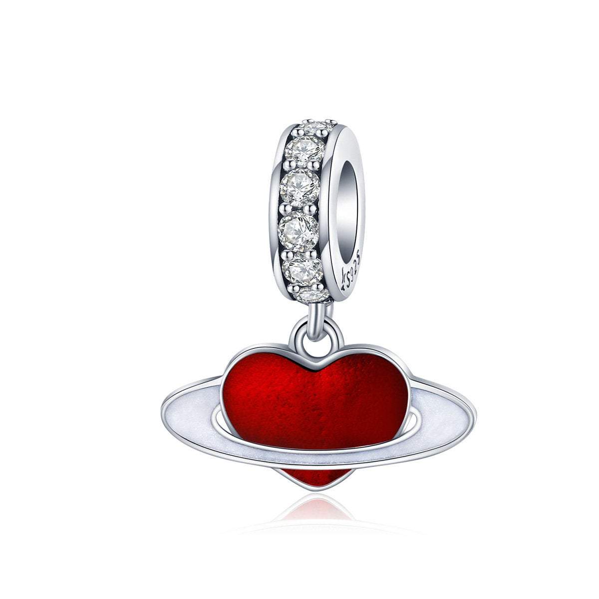 925 Sterling Silver Enamel Red Heart Charm Bead Fits Pandora Charm Bracelet Pendant