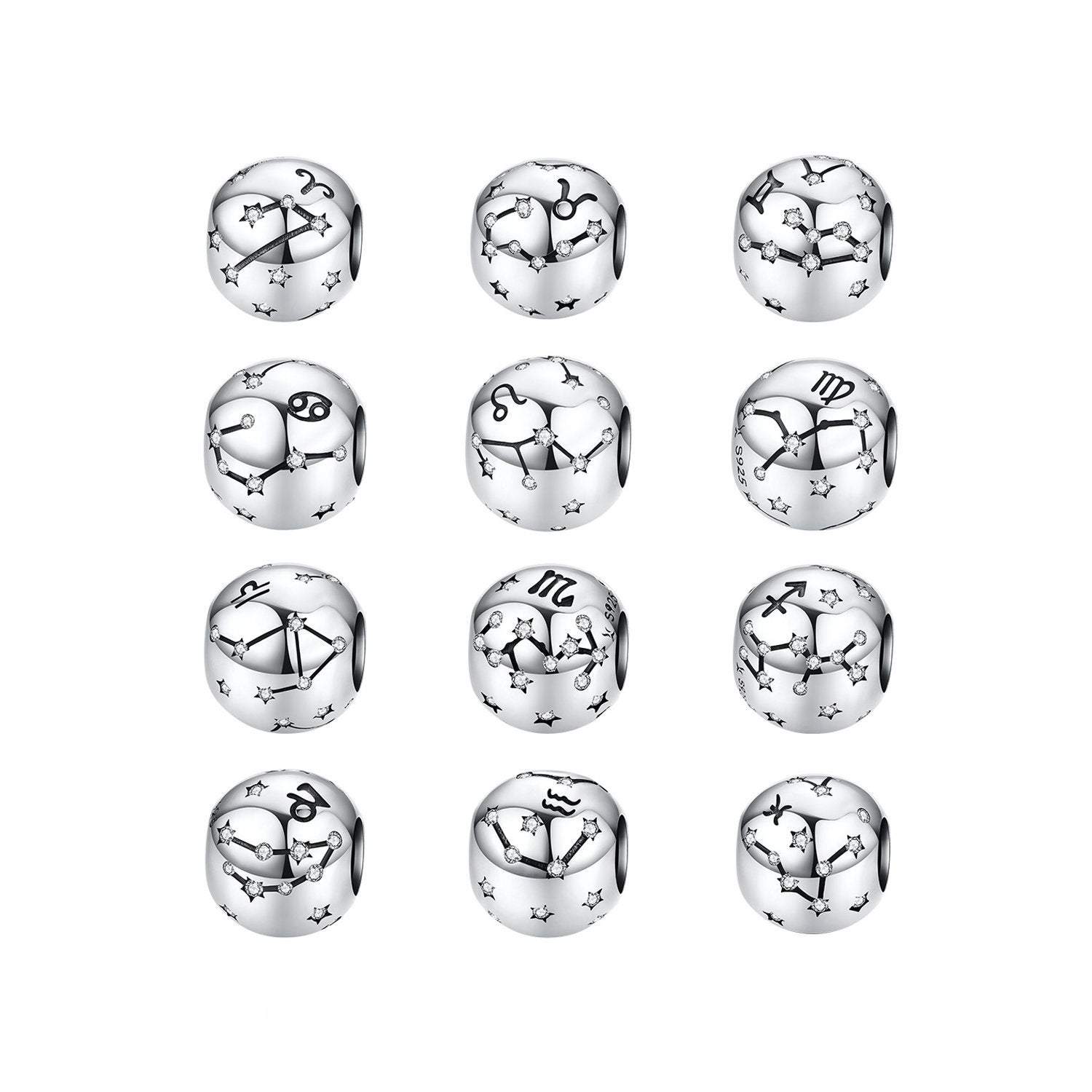 925 Sterling Silver Zodiac Charm Bead Fits Pandora Charm Bracelet Pendant