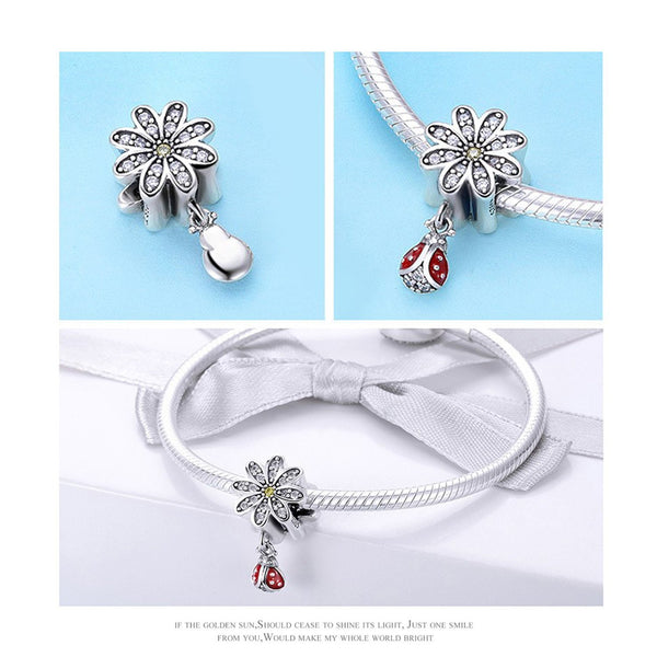 925 Sterling Silver Ladybug With Ladybug Charm Bead Fits Pandora Charm Bracelet Pendant