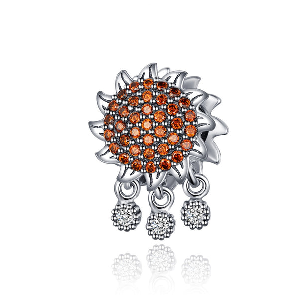 925 Sterling Silver Sunflower Bead Fits Pandora Charm Bracelet Pendant