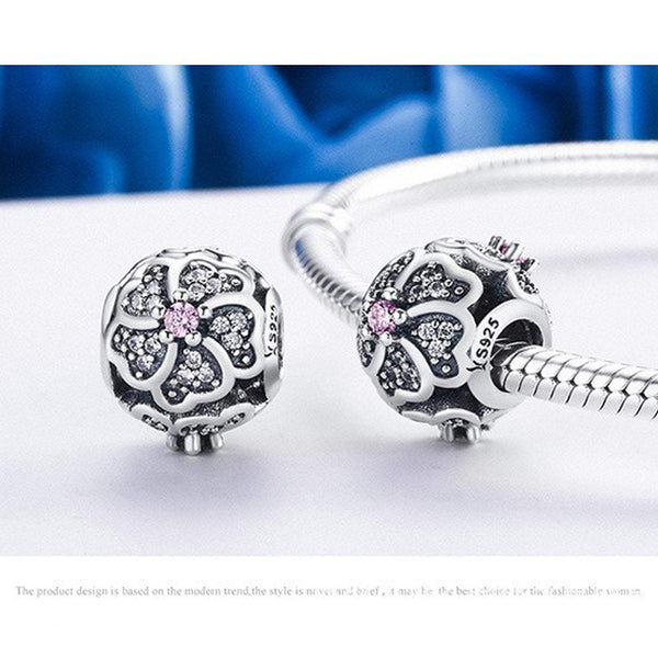 925 Sterling Silver Flower Bead Fits Pandora Charm Bracelet Pendant