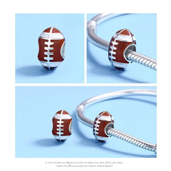 925 Sterling Silver Red Enamel Rugby Bead Fits Pandora Charm Bracelet Pendant