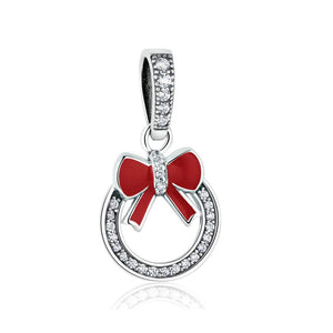 925 Sterling Silver Red Enamel Bow Knot Bead Fits Pandora Charm Bracelet Pendant