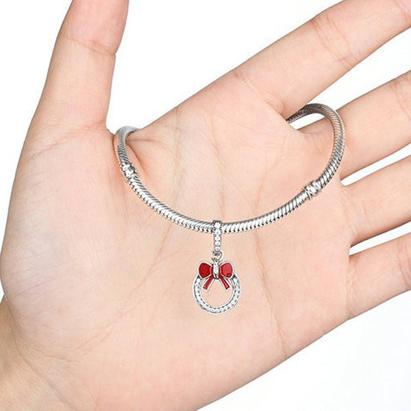 925 Sterling Silver Red Enamel Bow Knot Bead Fits Pandora Charm Bracelet Pendant