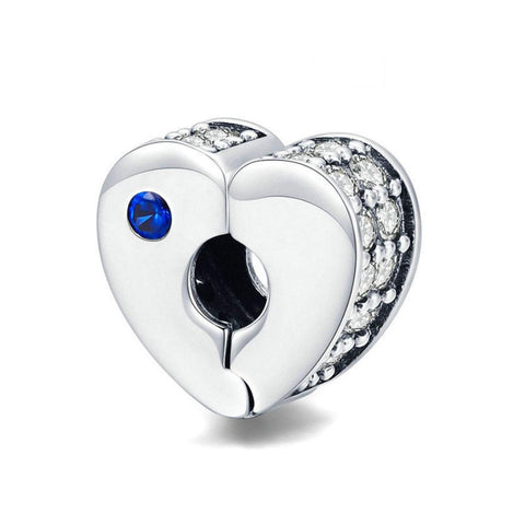 925 Sterling Silver Zircon Heart Clip Fits Pandora Charm Bracelet Pendant