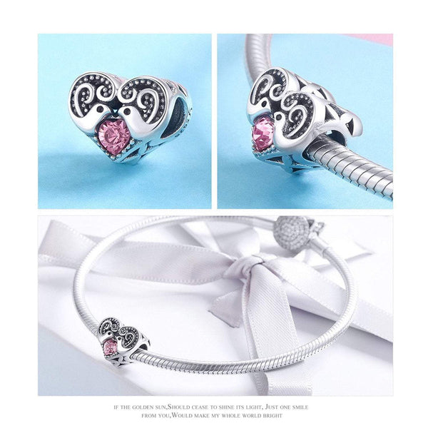 925 Sterling Silver Two Lovely Bird Charm Fits Pandora Charm Bracelet Pendant