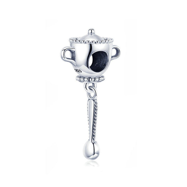 925 Sterling Silver Tea Cup And Spoon Charm Fits Pandora Charm Bracelet Pendant