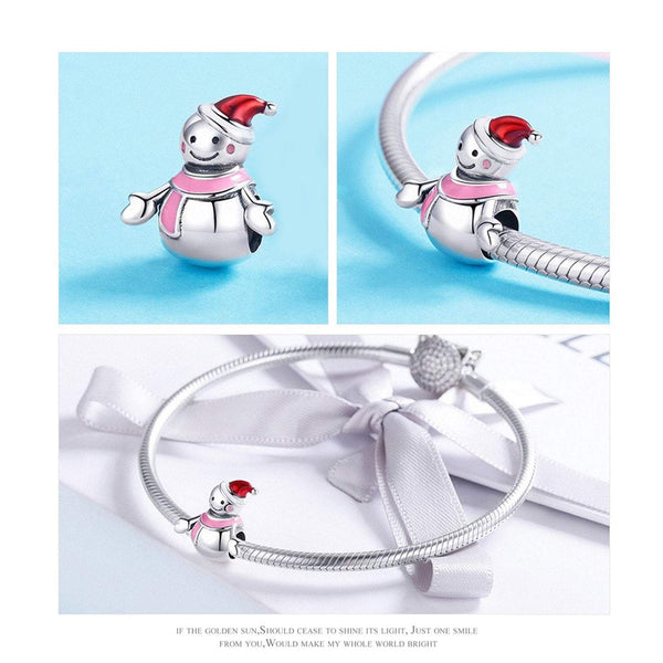 925 Sterling Silver Snowman Bead Charm Fits Pandora Charm Bracelet Pendant