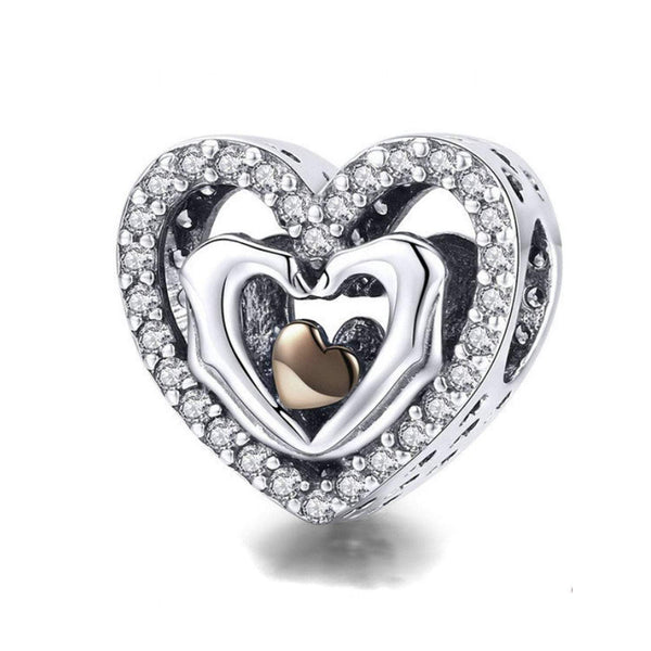 925 Sterling Silver Heart In Hand Bead Charm Fits Pandora Charm Bracelet Pendant