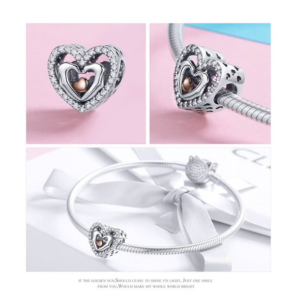 925 Sterling Silver Heart In Hand Bead Charm Fits Pandora Charm Bracelet Pendant