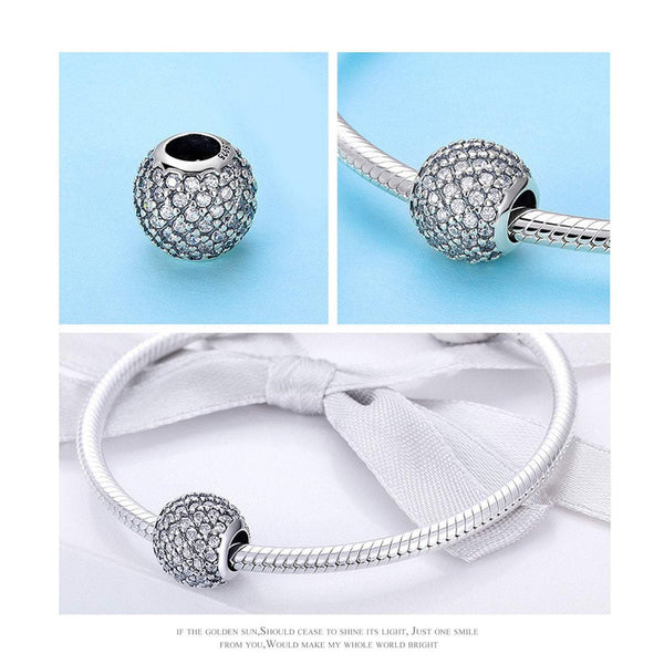 925 Sterling Silver Elegant Zircon Bead Charm Fits Pandora Charm Bracelet Pendant