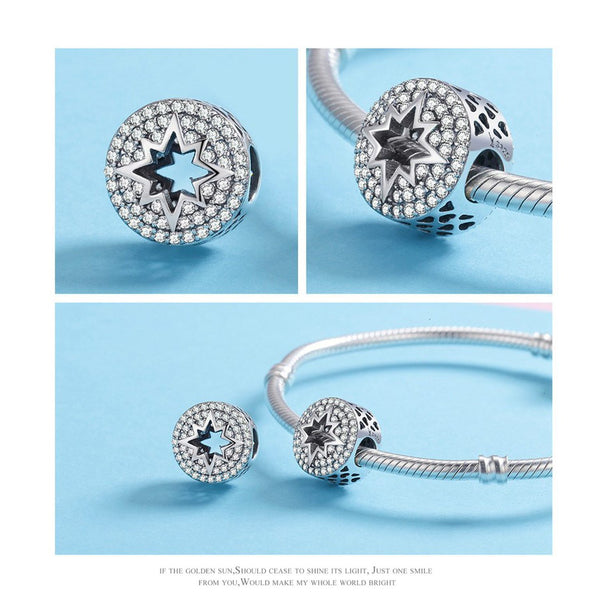 925 Sterling Silver Shinny Star Bead Charm Fits Pandora Charm Bracelet Pendant