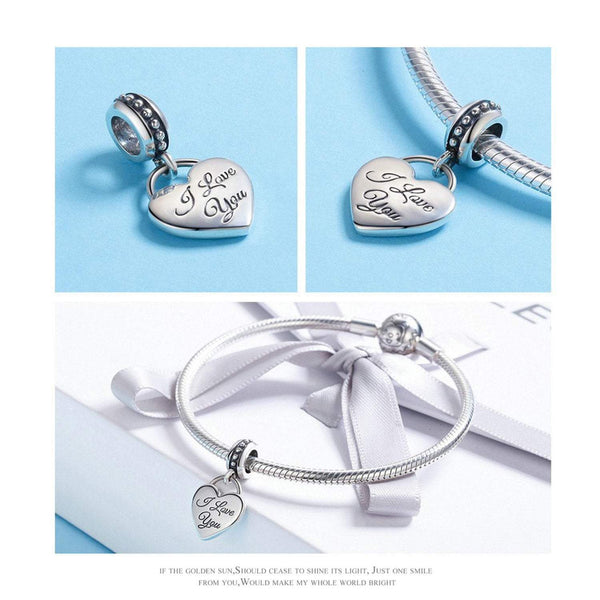 925 Sterling Silver I Love You Bead Charm Fits Pandora Charm Bracelet Pendant