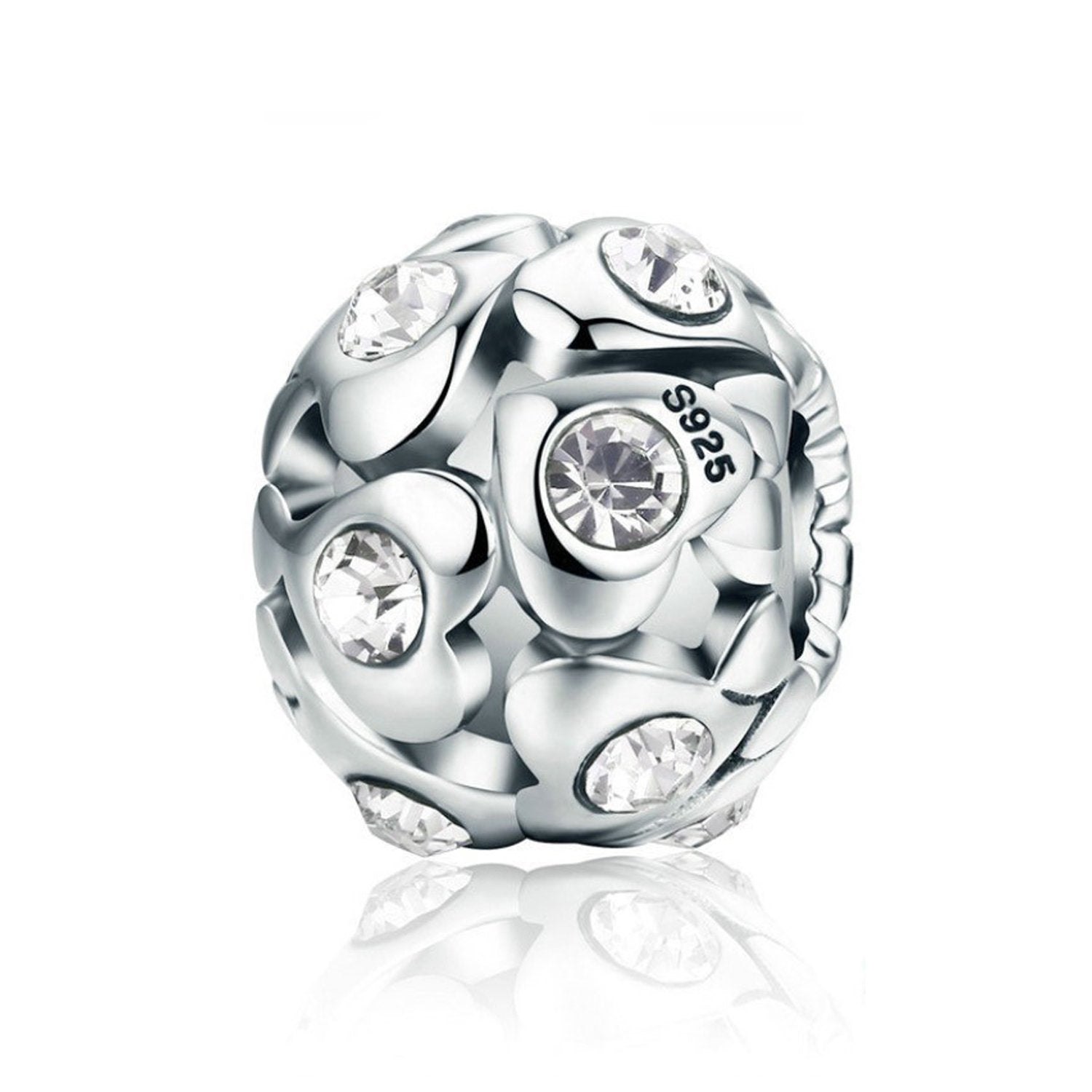 925 Sterling Silver Zircon Heart Bead Charm Fits Pandora Charm Bracelet Pendant