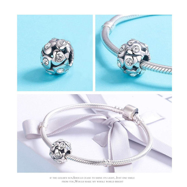 925 Sterling Silver Zircon Heart Bead Charm Fits Pandora Charm Bracelet Pendant