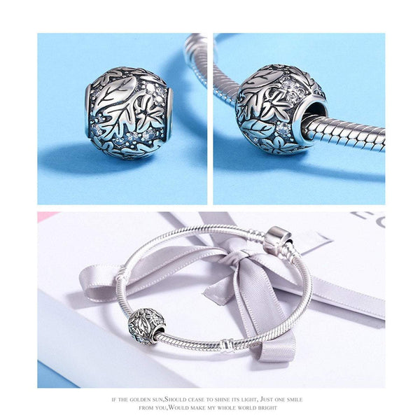 925 Sterling Silver Leaf Fall Bead Charm Fits Pandora Charm Bracelet Pendant