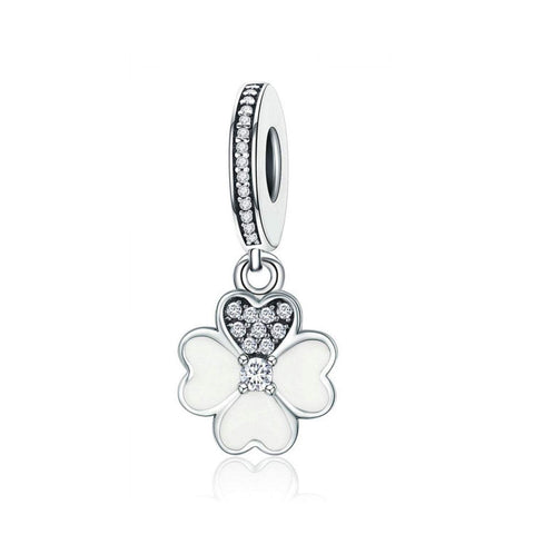 925 Sterling Silver White Clover Lucky Bead Charm Fits Pandora Charm Bracelet Pendant