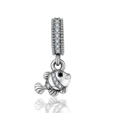 925 Sterling Silver Fish Bead Charm Fits Pandora Charm Bracelet Pendant