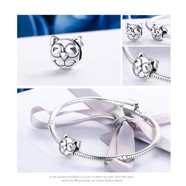 925 Sterling Silver Happy Dog Animal Bead Charm Fits Pandora Charm Bracelet Pendant