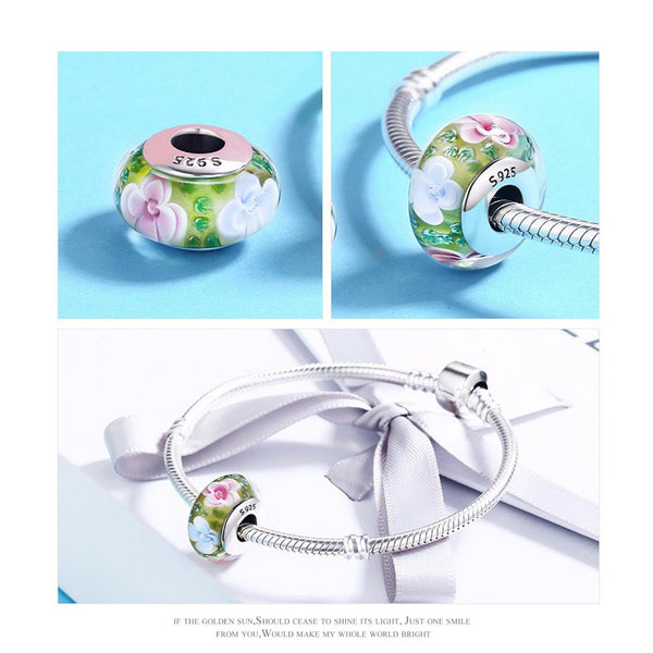 925 Sterling Silver Traditional Flower Bead Charm Fits Pandora Charm Bracelet Pendant