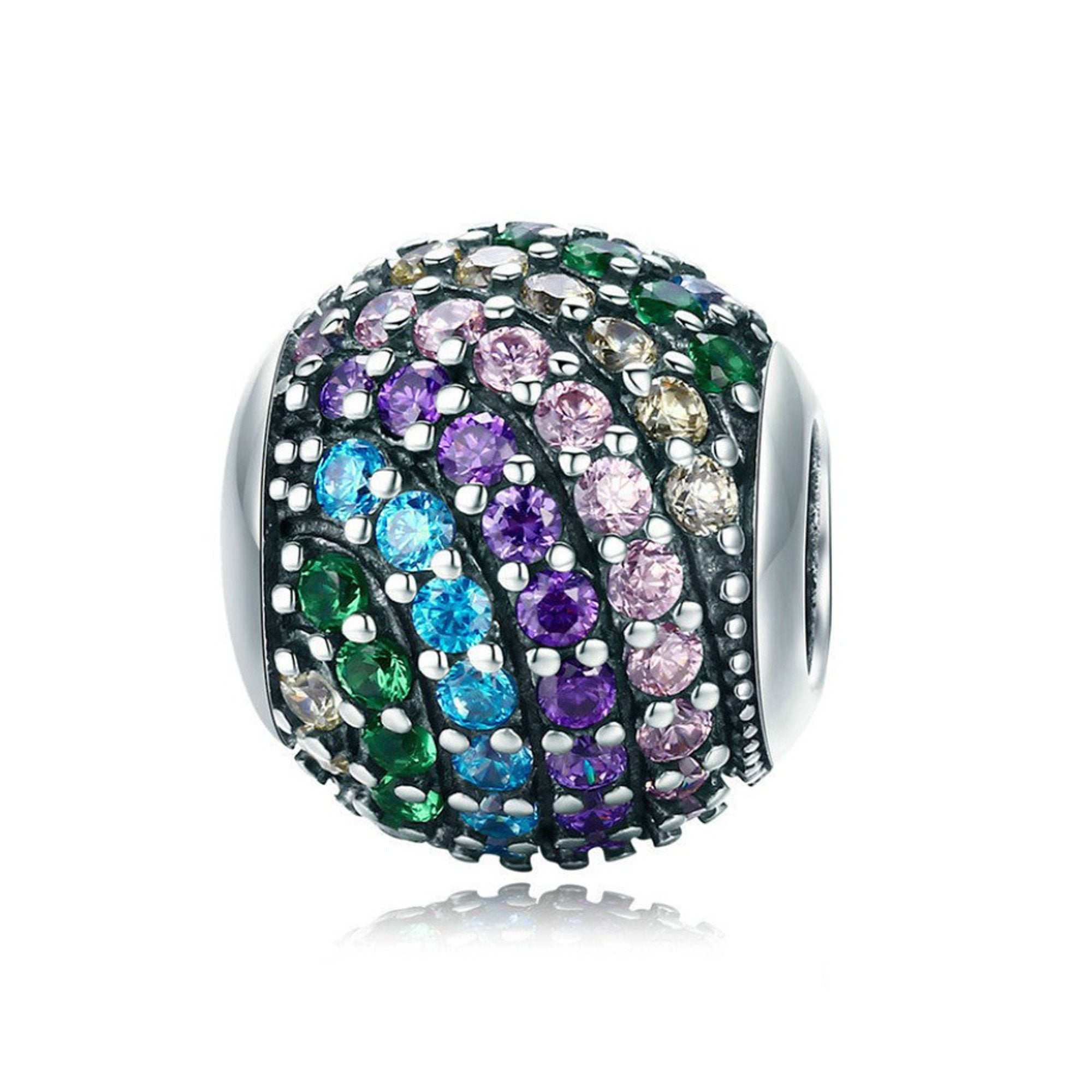 925 Sterling Silver Rainbow Zircon Bead Charm Fits Pandora Charm Bracelet Pendant