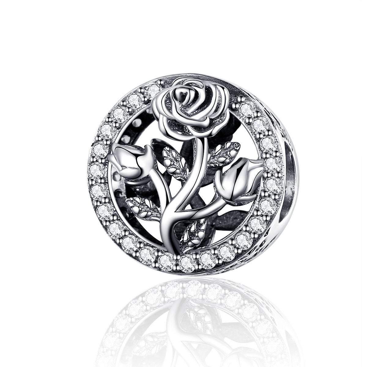 925 Sterling Silver Rose Flower Charm Bead Fits Pandora Charm Bracelet Pendant