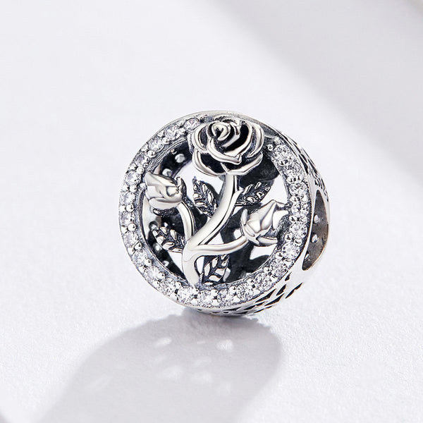 925 Sterling Silver Rose Flower Charm Bead Fits Pandora Charm Bracelet Pendant