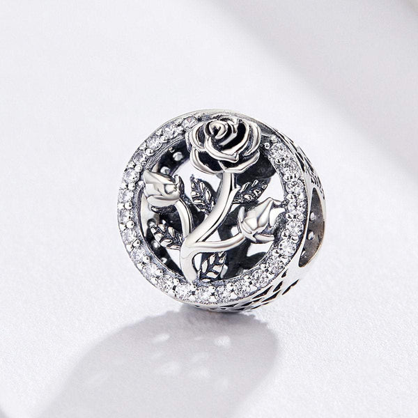 925 Sterling Silver Rose Flower Charm Bead Fits Pandora Charm Bracelet Pendant