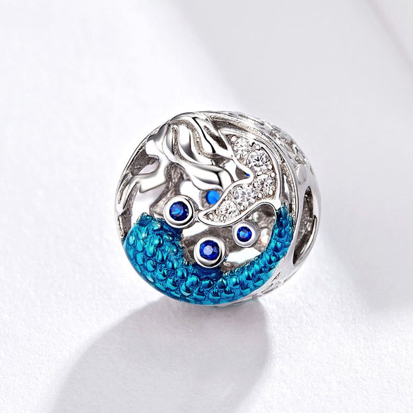 925 Sterling Silver Blue Mermaid Tail Charm Bead Fits Pandora Charm Bracelet Pendant