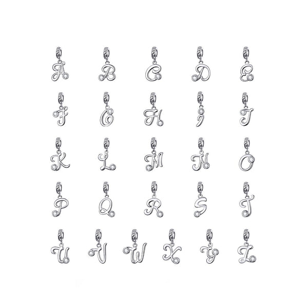 925 Sterling Silver Initial Letter Charm Bead Fits Pandora Charm Bracelet Pendant